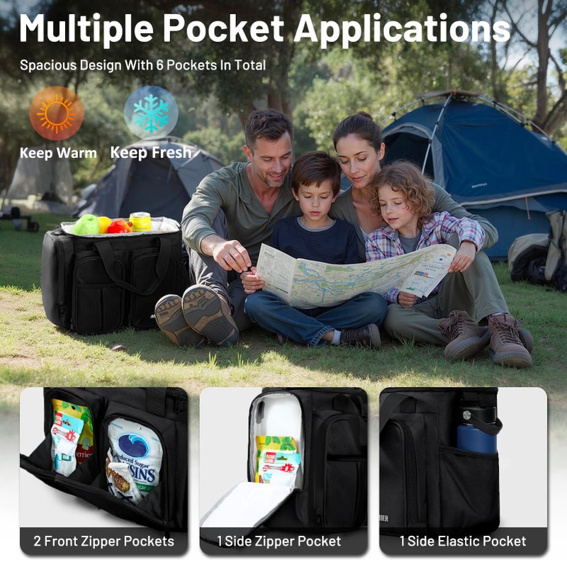 MIER Lunch Box for Men Heavy Duty Insulated Lunch Bag 20 Cans Large Leakproof Soft Cooler Bags with Multiple Pockets for Picnic Work Travel (Black) - Image 2
